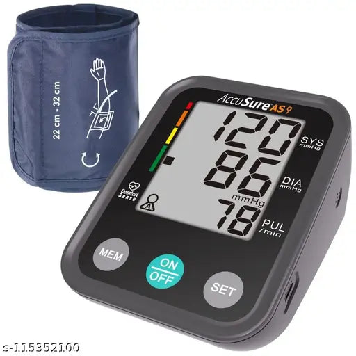 AccuSure Blood Pressure Monitor Fully Automatic Digital Large Display And Adjustable Arm-Cuff Comes With Micro USB Port And 4 Years Brand Warranty- Black Color