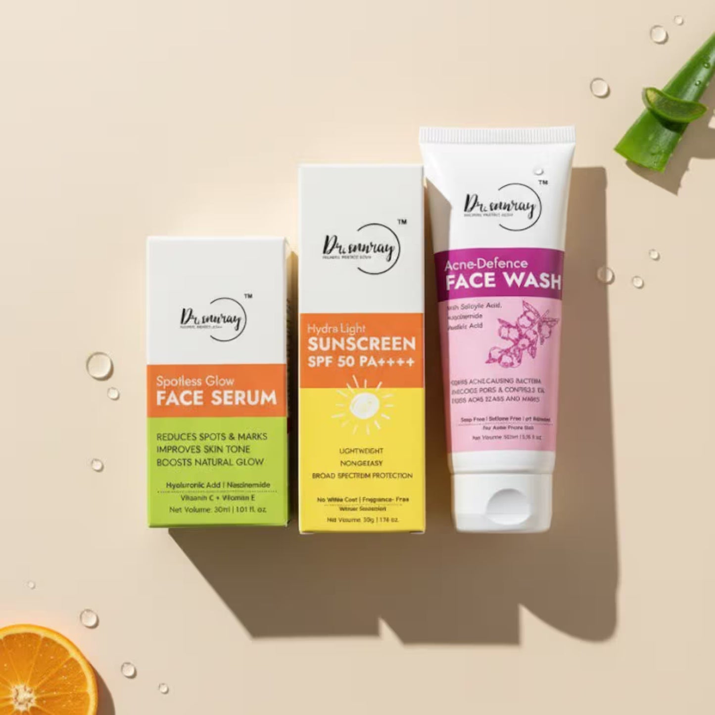 Dr. Sunray Skincare Essentials Combo – Cleanse, Treat & Protect