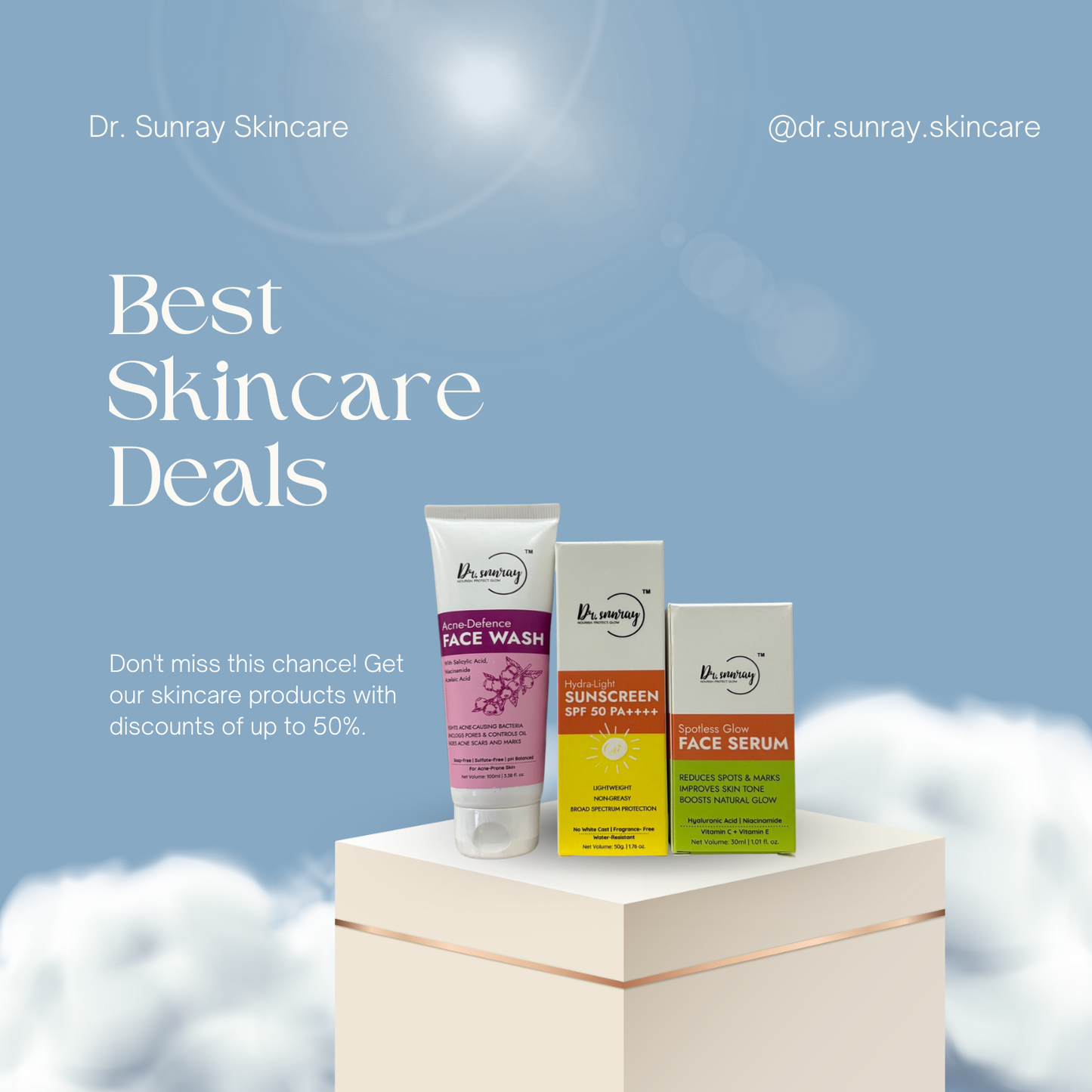Dr. Sunray Skincare Essentials Combo – Cleanse, Treat & Protect