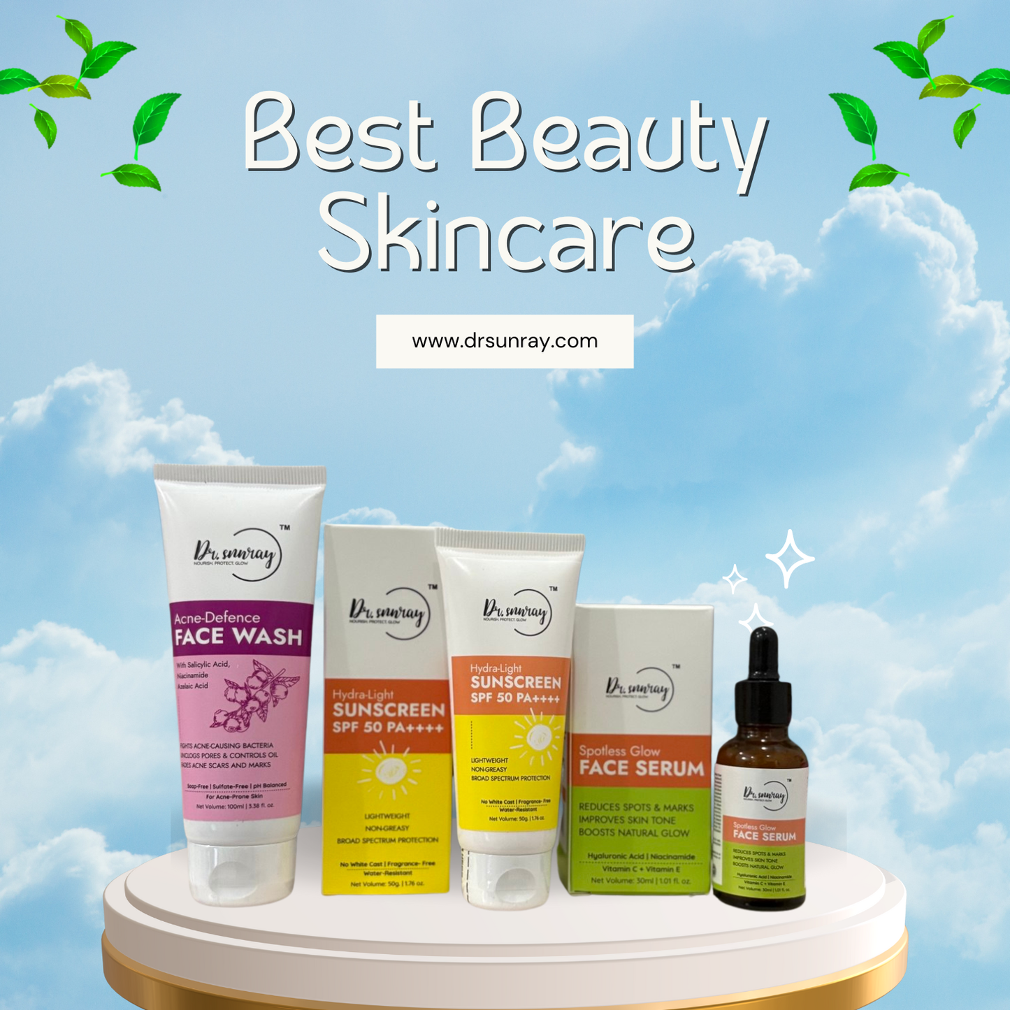 Dr. Sunray Skincare Essentials Combo – Cleanse, Treat & Protect